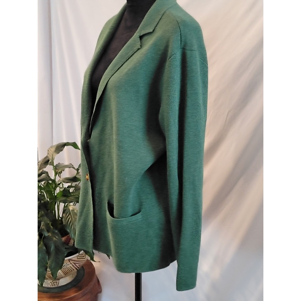 Lands' End Women Green Knit Blazer Cardigan Jacket Petite XL P 18 - Picture 3 of 7